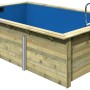 Karibu Holzpool Gr. 3 mit blauer Innenhülle und Leiter. Kesseldruckimprägniert für lange Haltbarkeit.