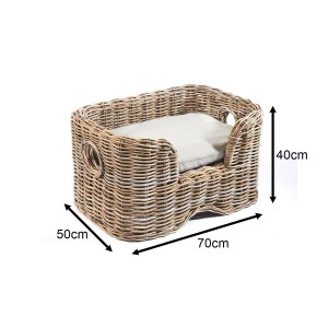 Kobolo Tierbett Tierkorb Körbchen für Hunde und KatzenFURRY Rattan Kubu Grey mit Kissen