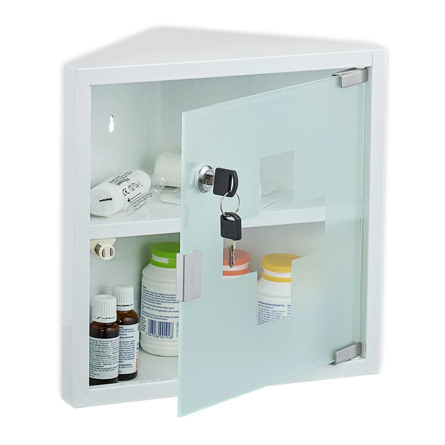 Relaxdays Medizinschrank Stahl Glas Weiß Abschließbar mit Glastür 30 cm x 30 cm x 17,5 cm 1,9 kg