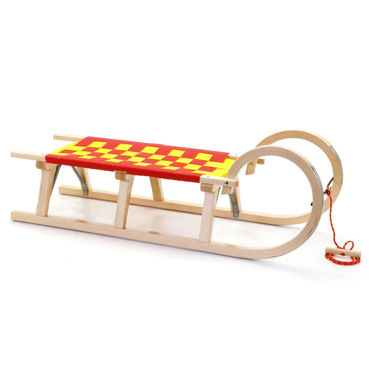 HolzFee Baran S 110 BR Schlitten Holz Hörnerschlitten Gurtsitz Rot Gelb