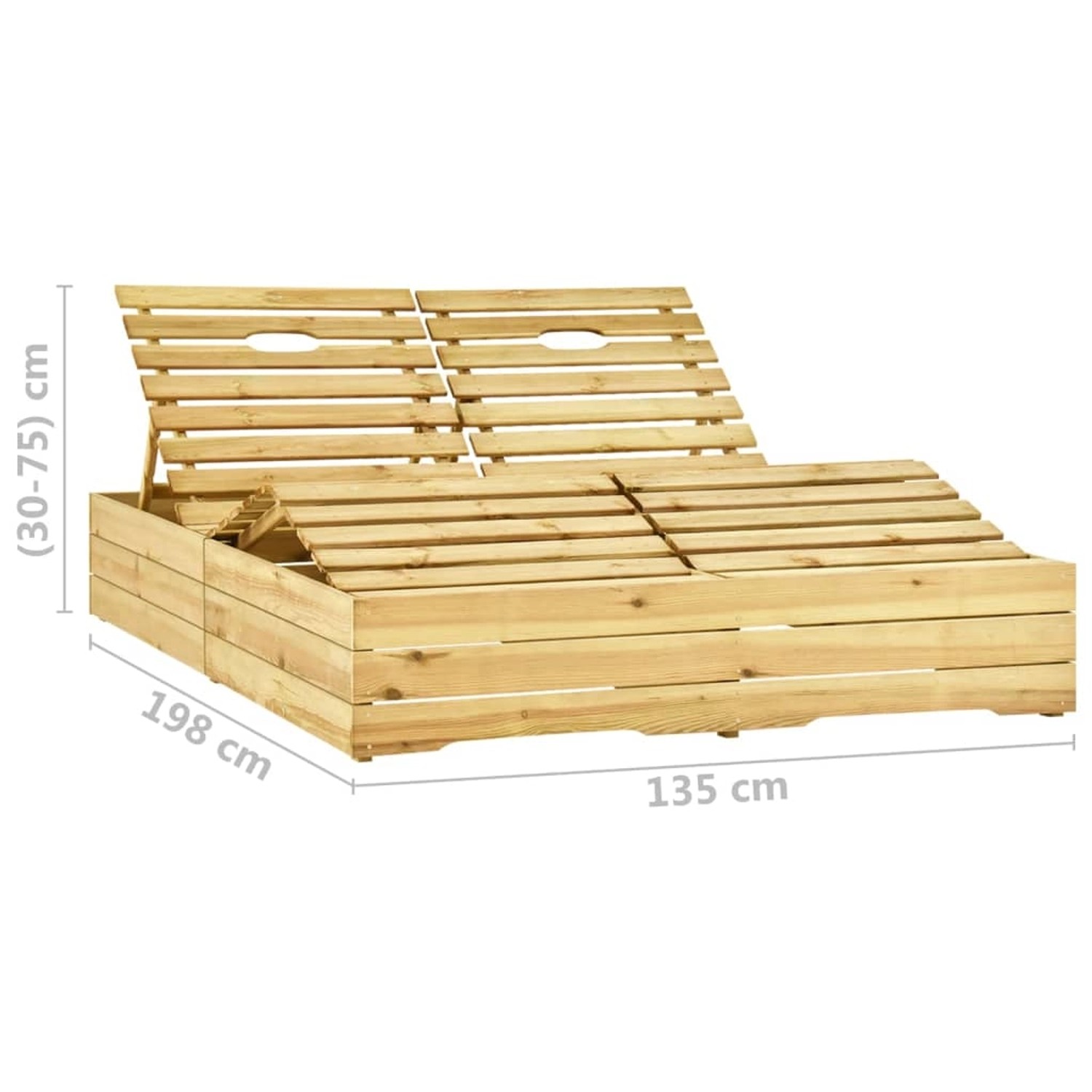 Grüne Doppel-Sonnenliege aus imprägniertem Kiefernholz mit anthrazitfarbener Auflage. Verstellbare Rückenlehne.