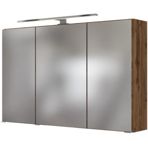 Held Möbel Spiegelschrank Verona 100 cm in Wotaneiche mit LED-Aufsatzleuchte.