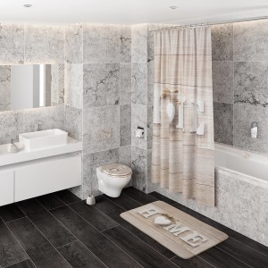 SANILO Duschablage Home im Badezimmer mit Dusche, WC und Waschbecken.