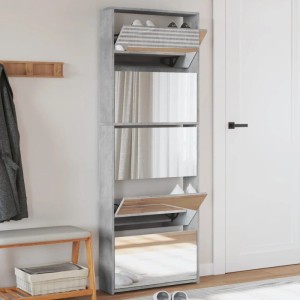 vidaXL Schuhschrank mit Spiegel 5 Fächer Betongrau 63x17x169,5 cm 3228281