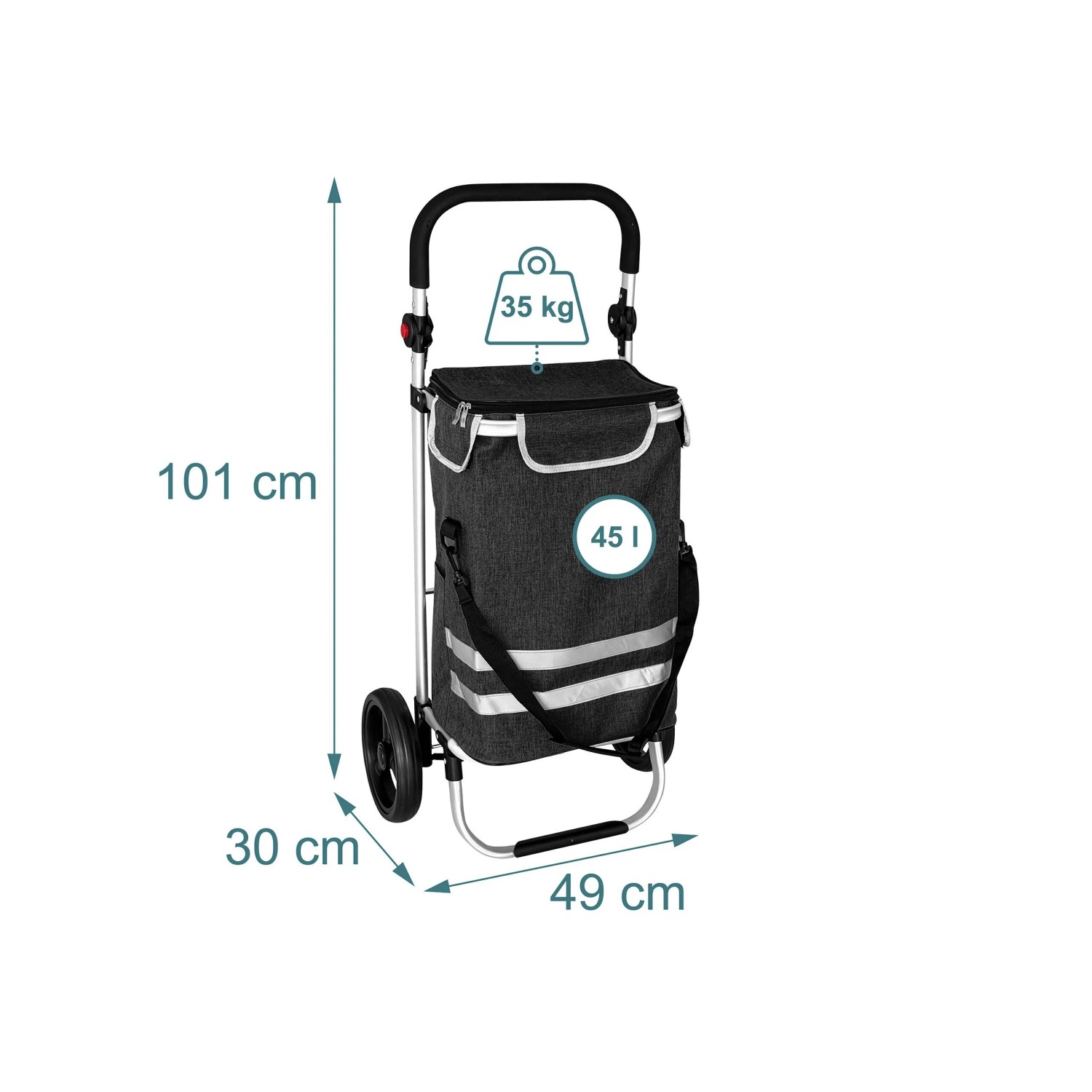 Relaxdays Einkaufstrolley Polyester Aluminium Schwarz Klappbar Mit Kühltasche 45 l 104 cm x 49 cm x 38 cm 2,7 kg_4