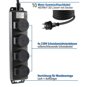 ChiliTec Gartensteckdosenleiste Für Außen 4Fach IP44 Zuleitung 10m