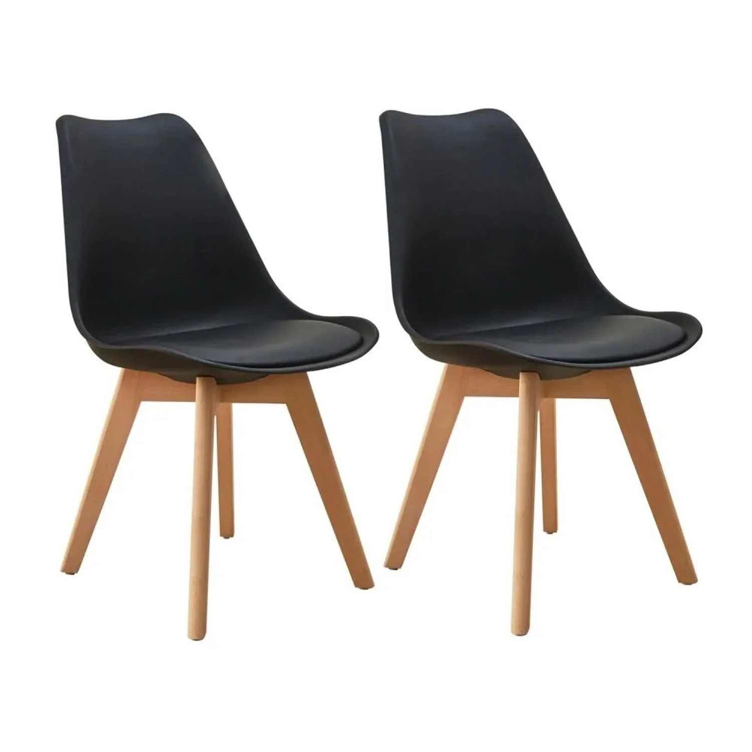 Svita Mats 2er Set Esszimmerstühle Küchenstühle Holz Lehne Kunstleder Schwarz