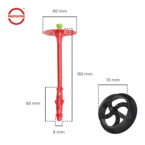 Protektor Dämmstoffdübel Set, 100 Dübel mit Stahlnagel, 200 Rondellen und 1 Fräser für Dämmstoffplatten.