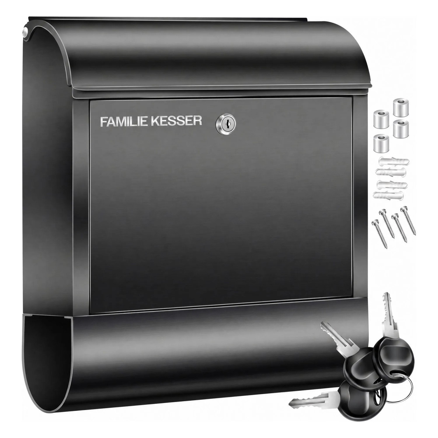 KESSER XXL Briefkasten Edelstahl mit Zeitungsfach Abschließbar Schwarz
