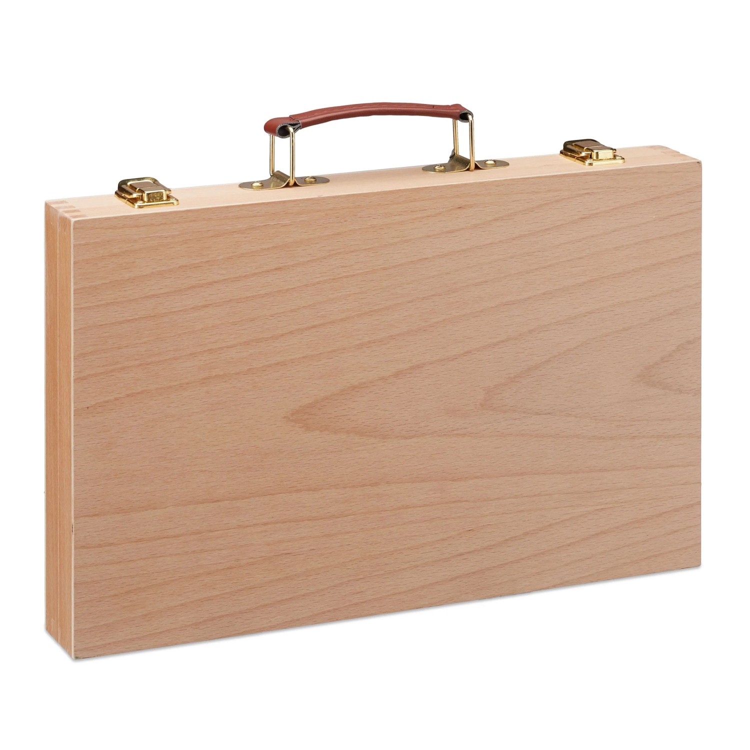 Relaxdays Malkoffer Buchenholz Natur 56-teilig Verschließbar 37 cm x 27 cm x 5 cm 1,3 kg