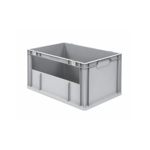 Graue PROREGAL Eurobox NextGen Insight, 65 Liter, mit seitlicher Öffnung. Ideal für Lagerung und Transport.