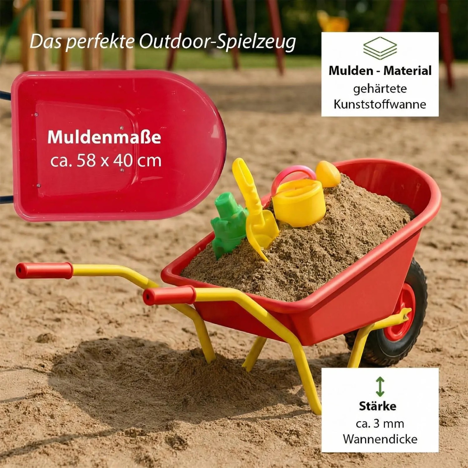TRUTZHOLM Kinderschubkarre Traglast 40 kg 20L Kunststoffwanne Vollgummirad Rot_5