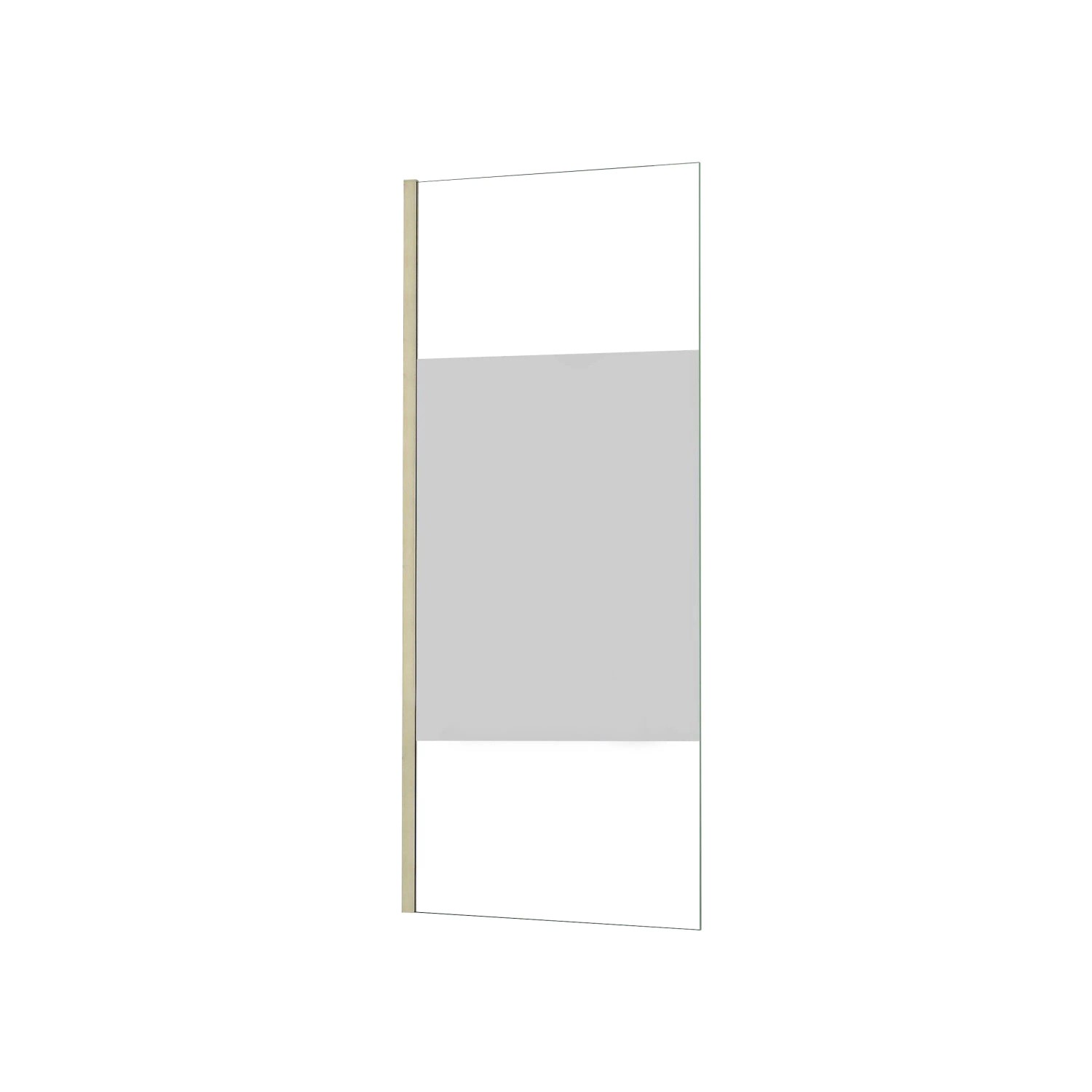 AICA Walk in Duschwand B.120xH.200cm mit 200cm Wandrahmen aus Goldfarbenem Edelstahl 8mm Nano Glas mit Milchstreifen Duschabtrennung