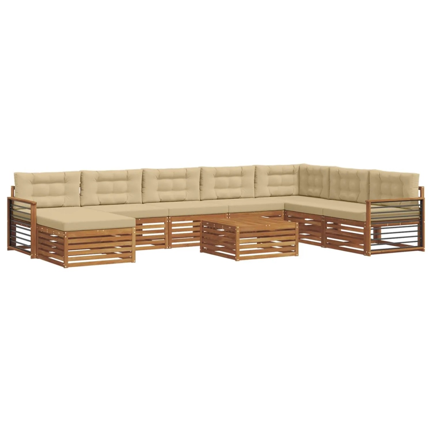 vidaXL Sofagarnituren 9 Tlg Natur und Beige Massivholz Akazie 3373993