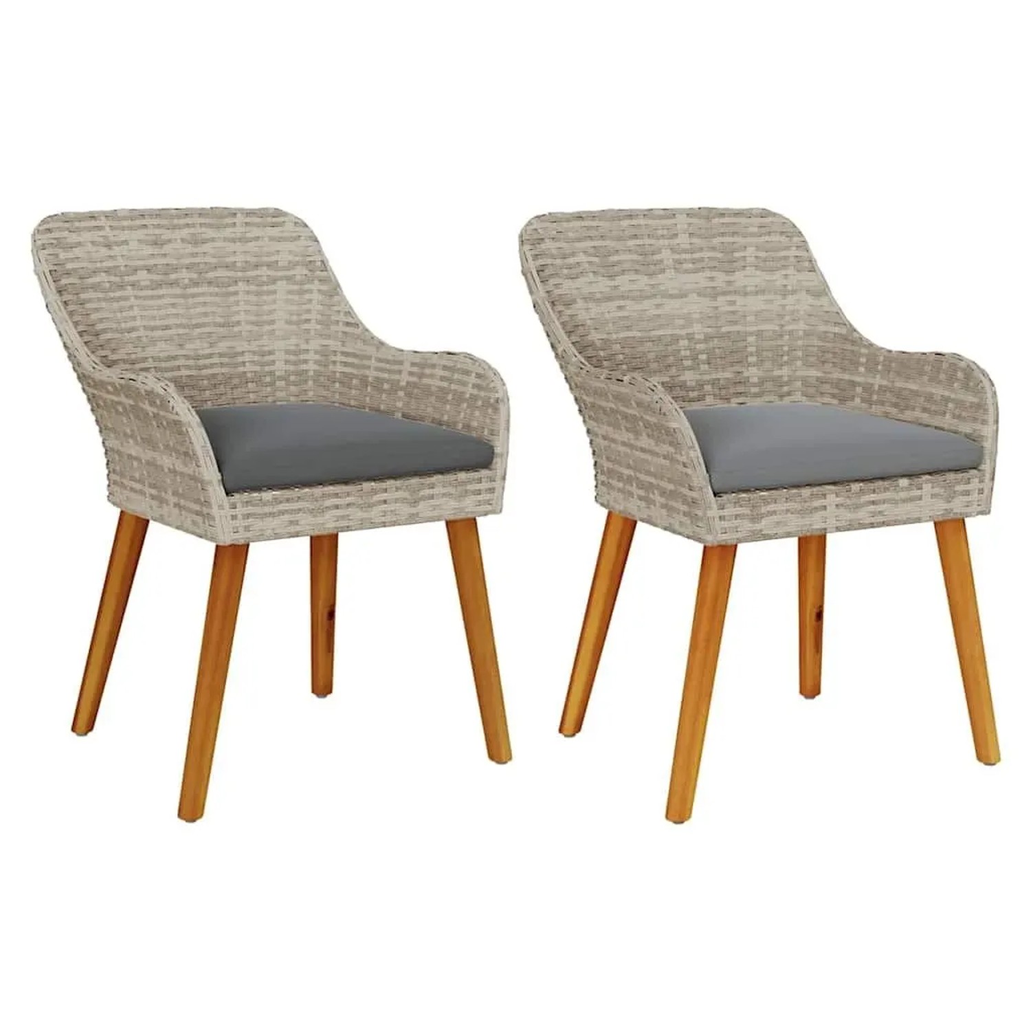 DELUKE Gartenstuhl EGOS 2er Set Poly-Rattan 62,5x55x82cm Mit Polster Hellgrau Gartenstuhl Rattan Outdoorstühle Balkonstühle