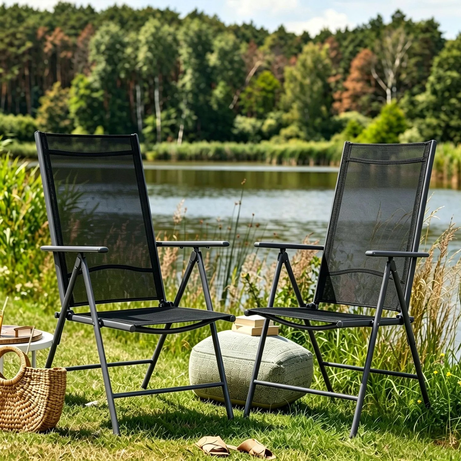 CCLIFE Gartenstuhl Hochlehner Balkonstuhl 2er Set Klappbar 7 Fach Verstellbar Bis 150kg Dunkelgrau_8