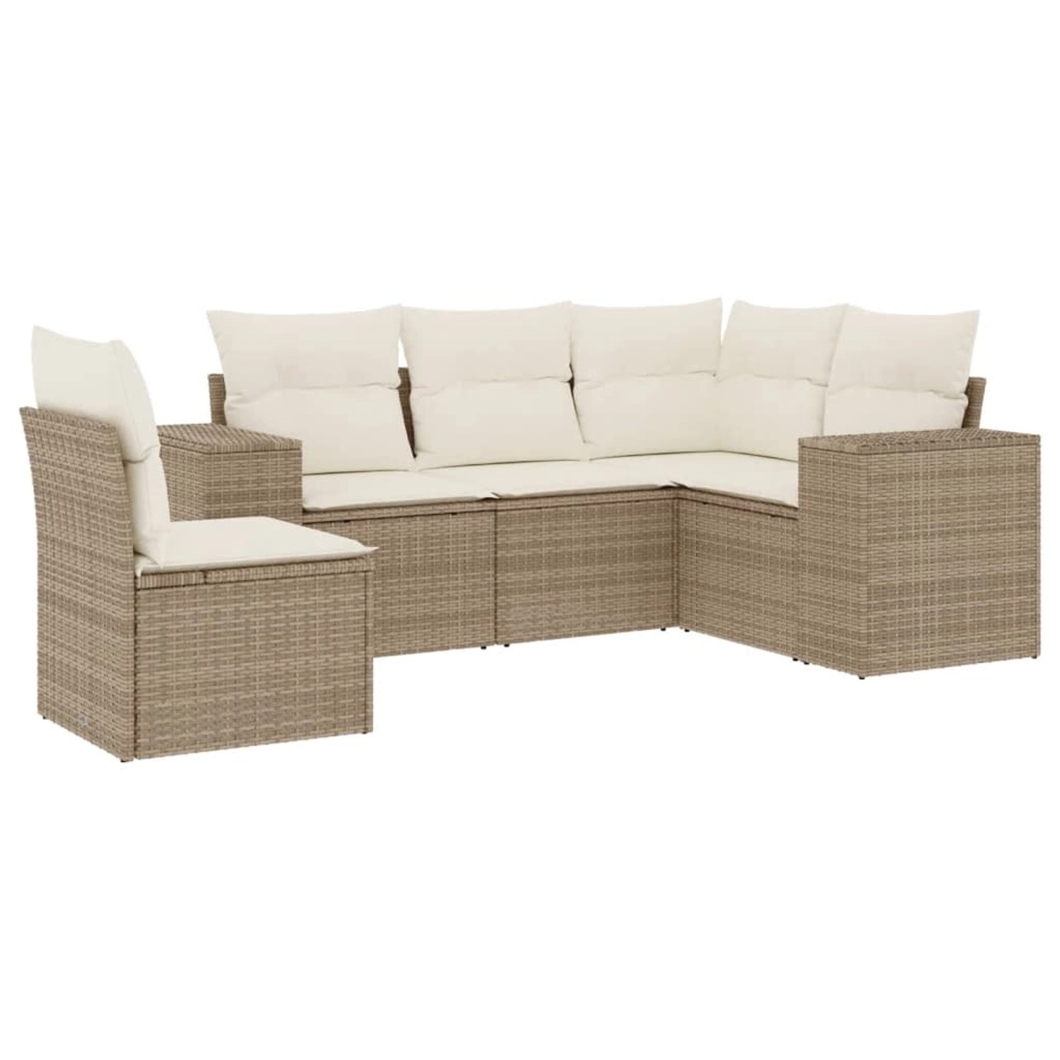 vidaXL 5-Tlg Garten-Sofagarnitur mit Kissen Beige Poly Rattan 3222567
