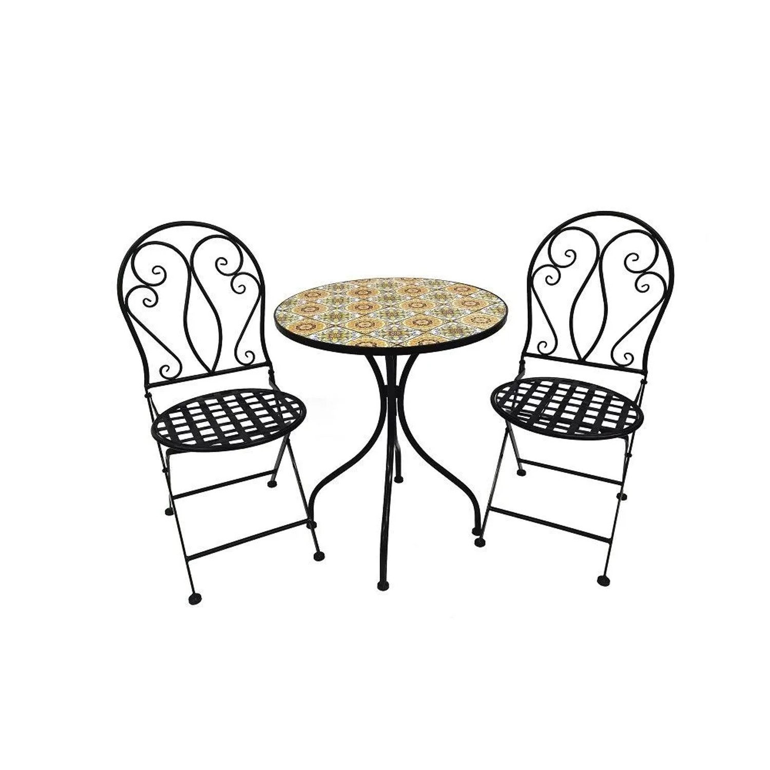 Lex 3 teilig Mosaik Bistro Set Eisen Set Gartenset Sitzgruppe Gartenmöbel Klappbar