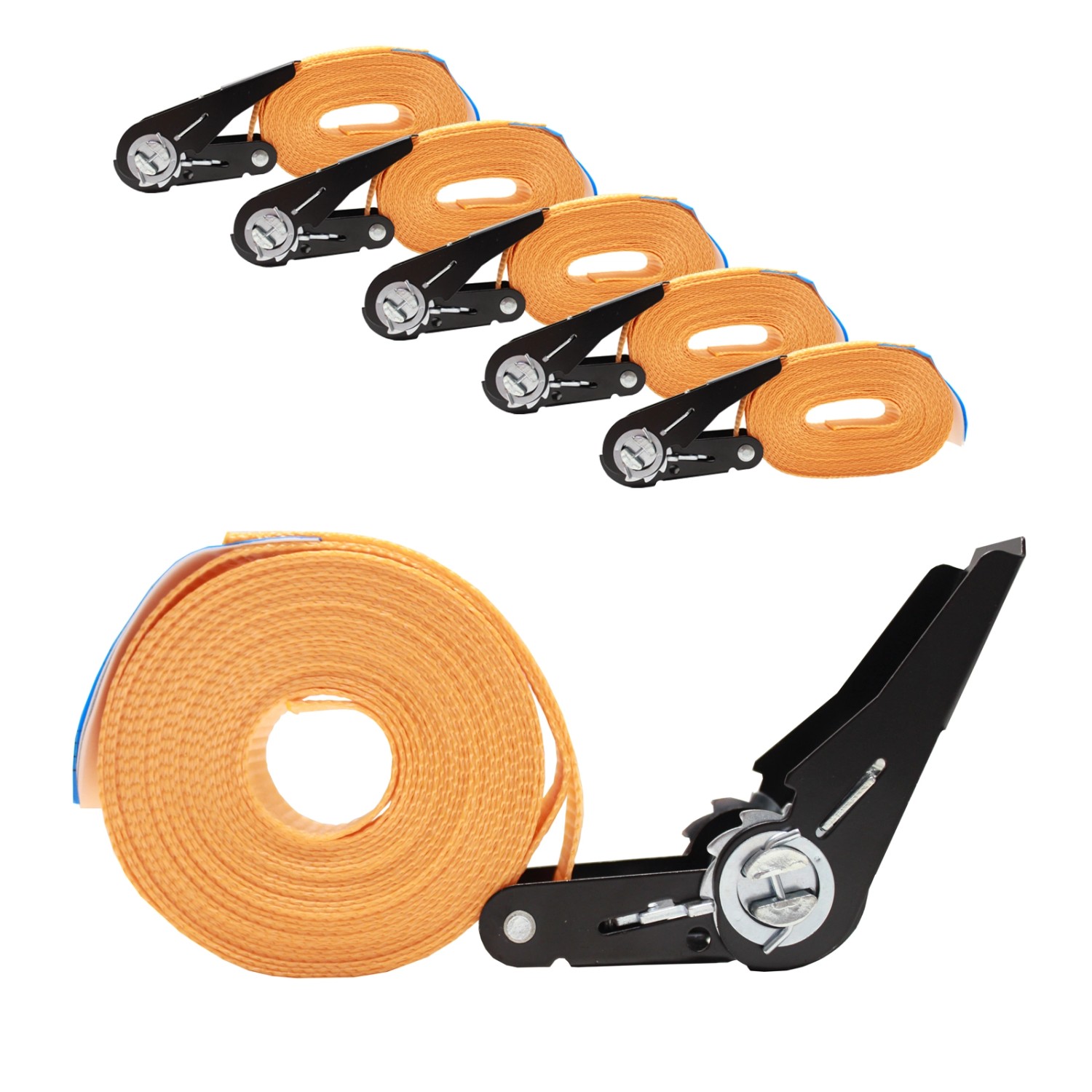 TRUTZHOLM 5x Spanngurt mit Ratsche 6m Einteilig 800kg 0,8t Orange