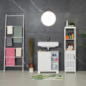 Relaxdays Badezimmerschrank MDF Edelstahl Weiß Magnetverschluss 129 cm x 30 cm x 30 cm 9,8 kg