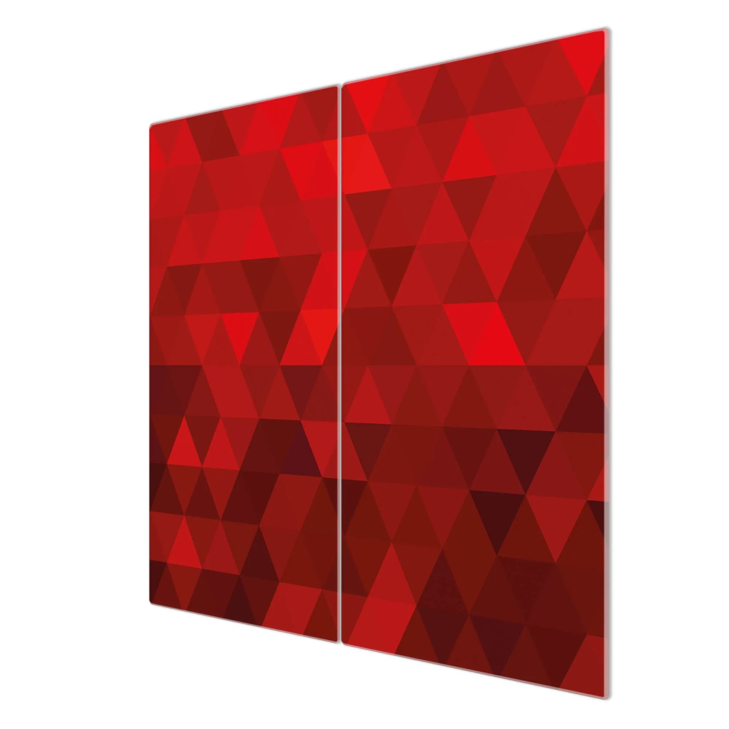 Banjado 2-teilige Herdabdeckplatte aus Glas mit rotem Dreiecke-Motiv, je 30x52 cm.