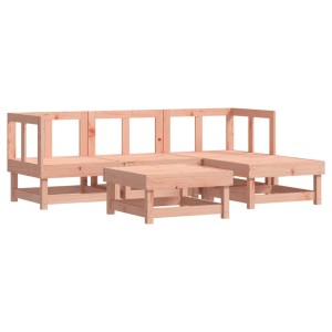 5-teiliges Garten-Lounge-Set aus Douglasie Massivholz, bestehend aus Sofas und Hockern.