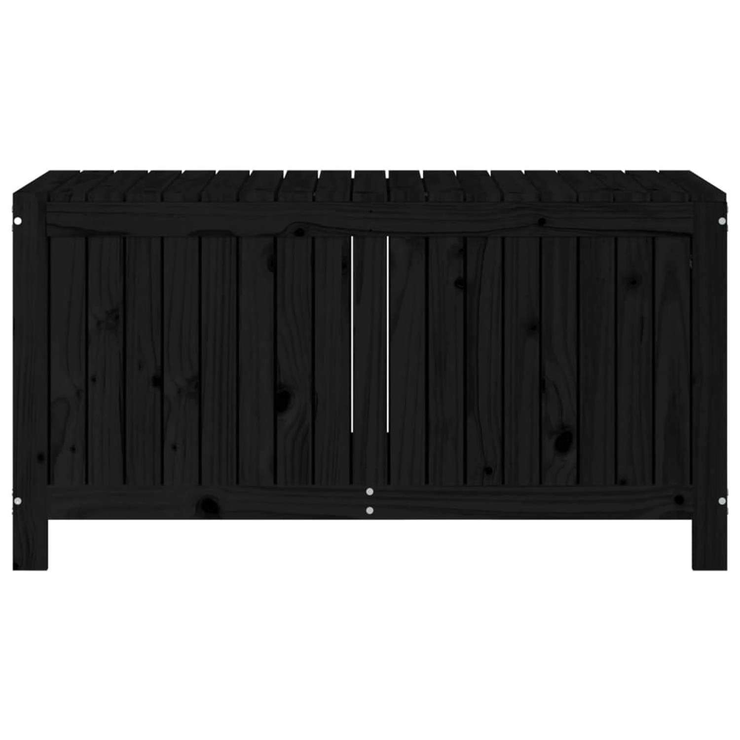 Schwarze vidaXL Gartentruhe aus Kiefernholz, 121x55x64 cm, zur Aufbewahrung im Garten.