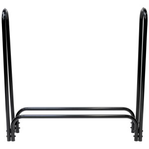 Schwarzes ShelterLogic Kaminholzregal, 126x118 cm, mit Stahlrahmen und Abdeckung.