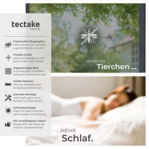 Tectake Fliegengitter Mit Aluminiumrahmen  Für Fenster  Zuschneidbar Wetter  und Uv Beständig 100 x 120 cm 1 x 100 x 120 cm Anthrazit