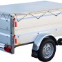 Stema Basic 750 Anhänger mit Stützrad, Bordwandaufsatz und lichtgrauer Flachplane.