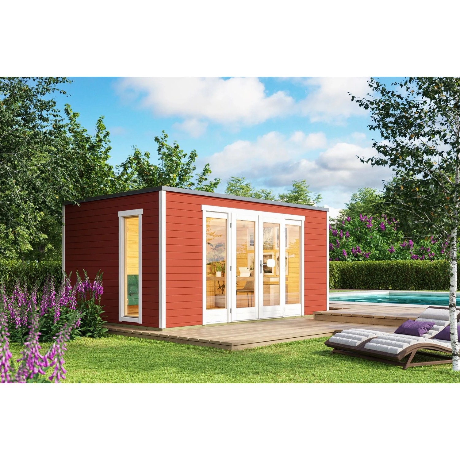 Lasita Holz-Gartenhaus Palermo 2 Flachdach Lasiert 444.4 cm x 300 cm