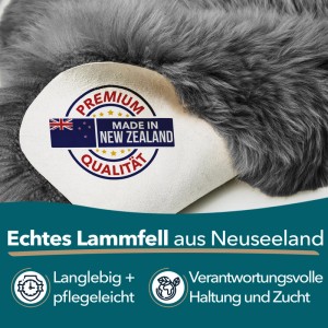Graues KARAT Schaffell Audrey aus Lammfell mit Premium Qualität und Leder-Rückseite.