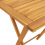 Detailansicht: Braunes vidaXL Garten Bistro Set aus Akazienholz, Tischplatte und Gestell.
