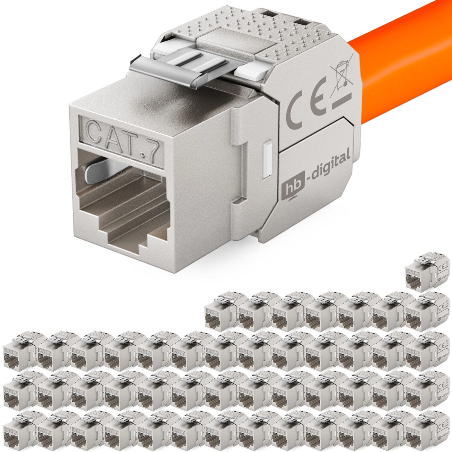 hb-digital 48x Keystone Modul CAT 7 RJ45 Einbaumodul Werkzeuglos Vergoldete Kontakte