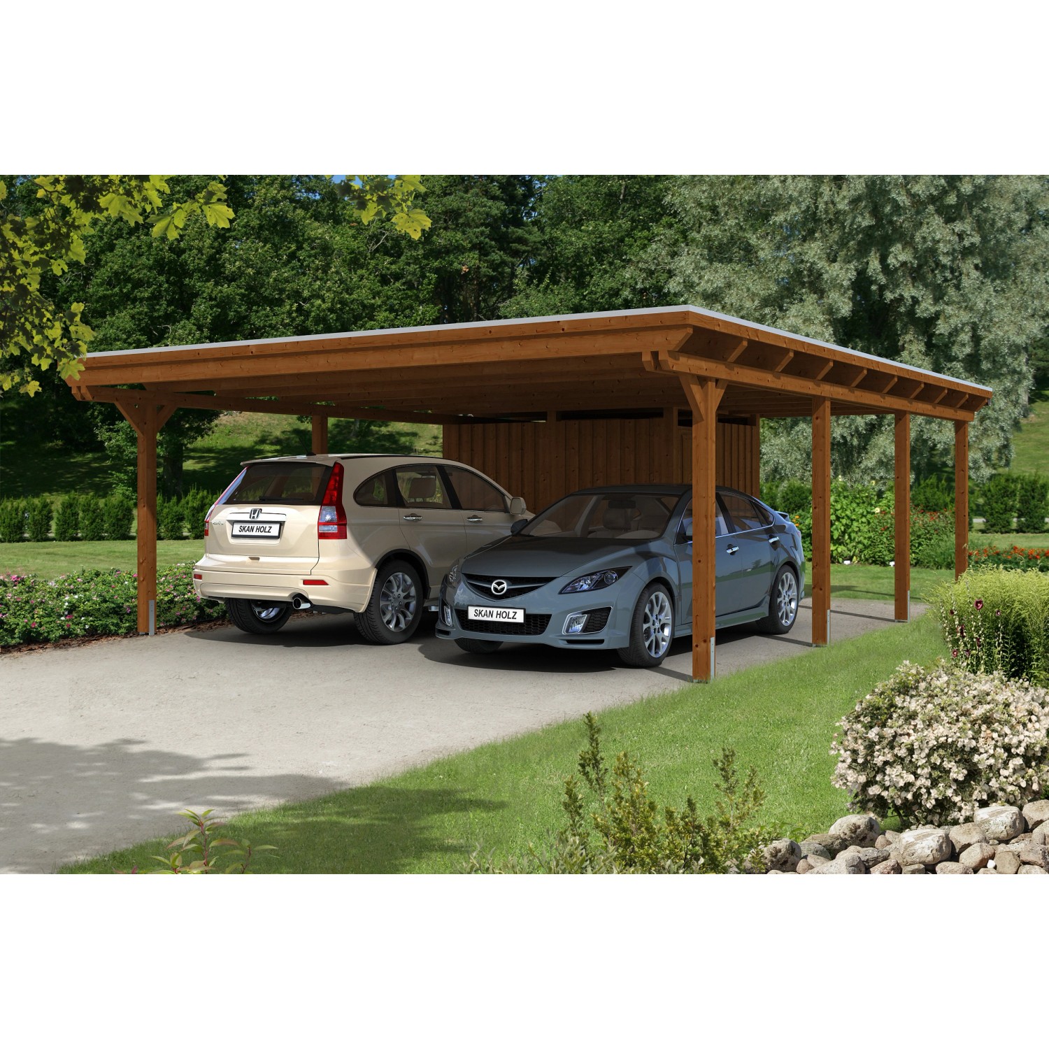 Skan Holz Doppelcarport Leimholz Nussbaum 613 cm x 846 cm günstig online kaufen