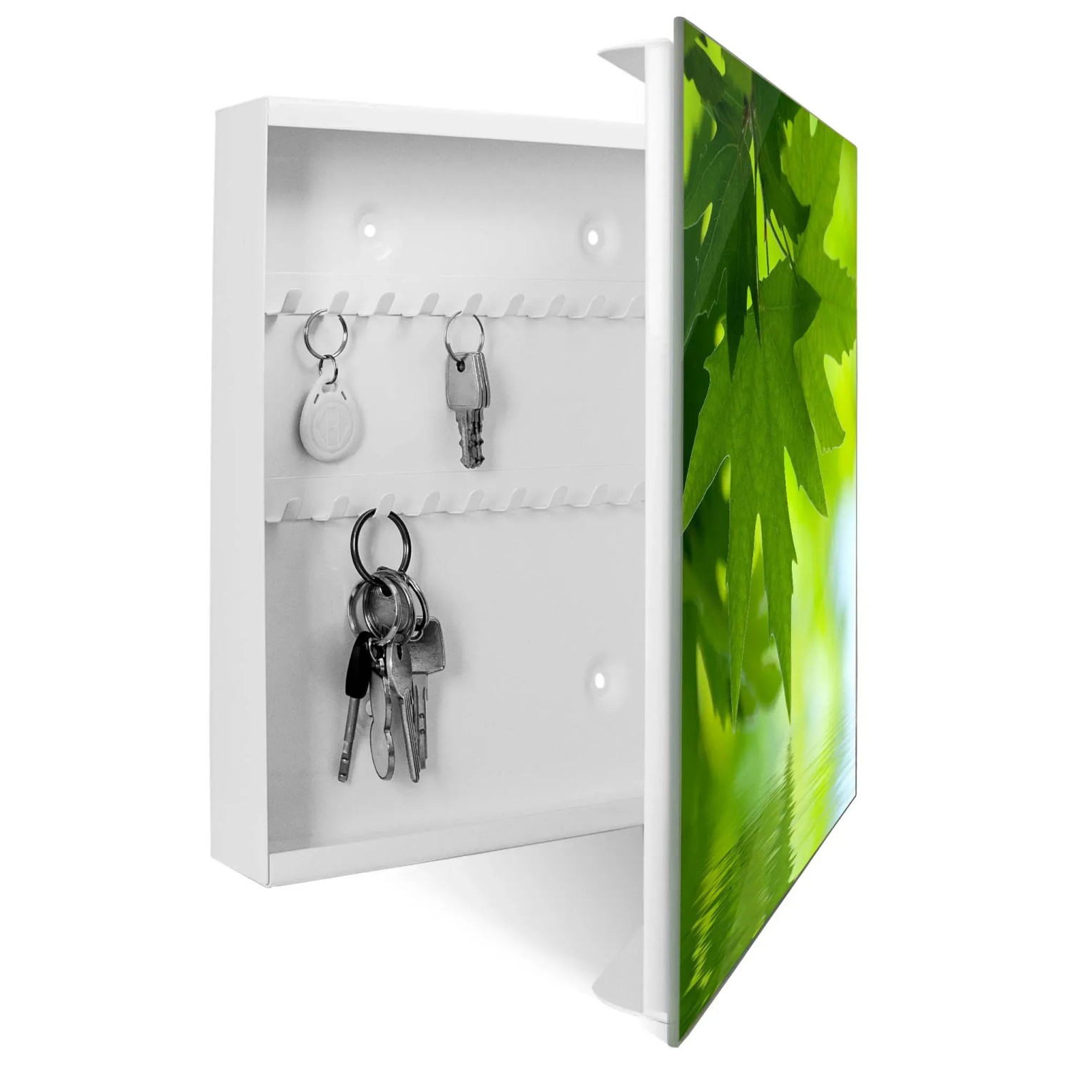 Banjado Schlüsselkasten mit Glasfront, Blättertraum Motiv, 50 Haken, beschreibbar, magnetisch.