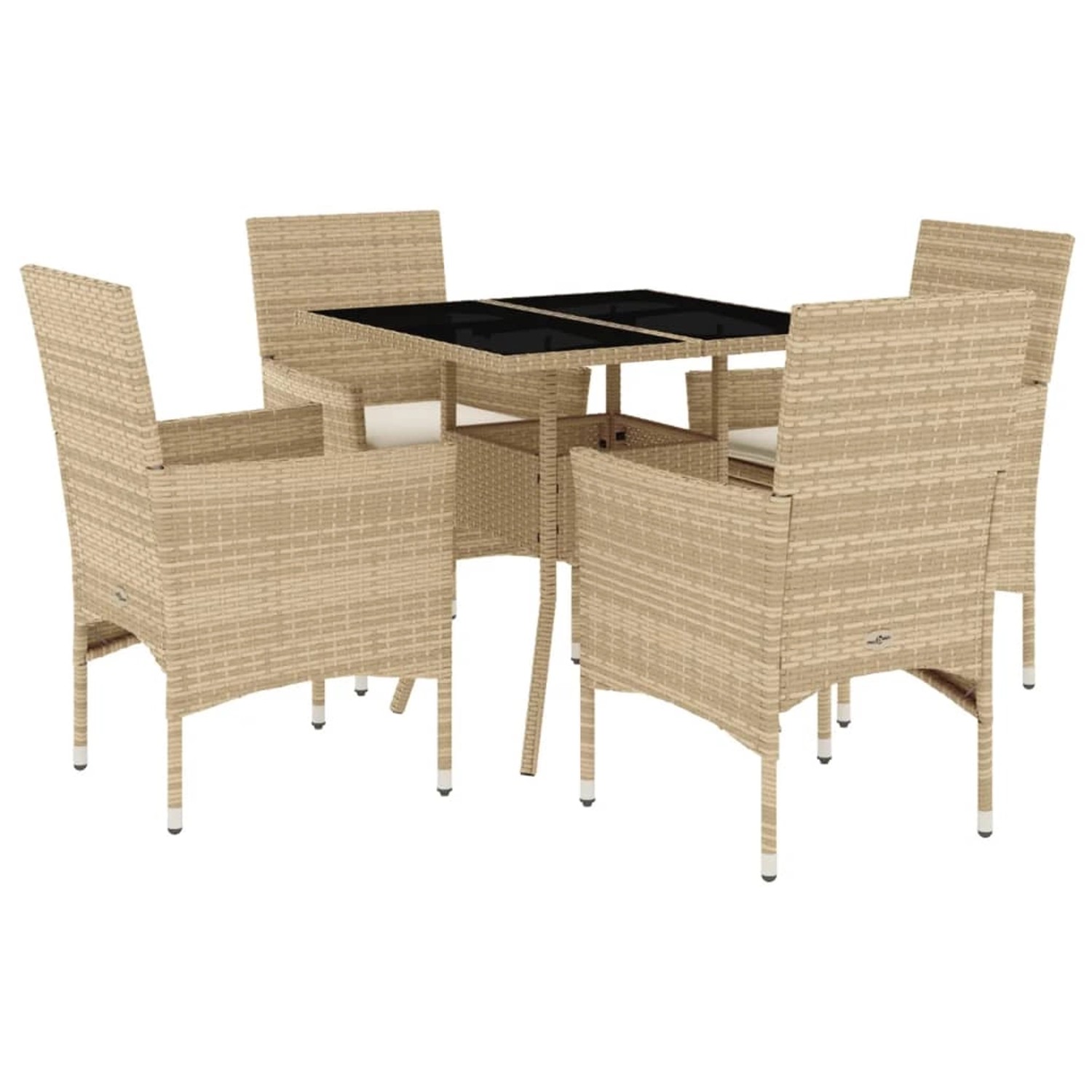 vidaXL 5-Tlg Garten-Essgruppe mit Kissen Beige Poly Rattan und Glas 3278610