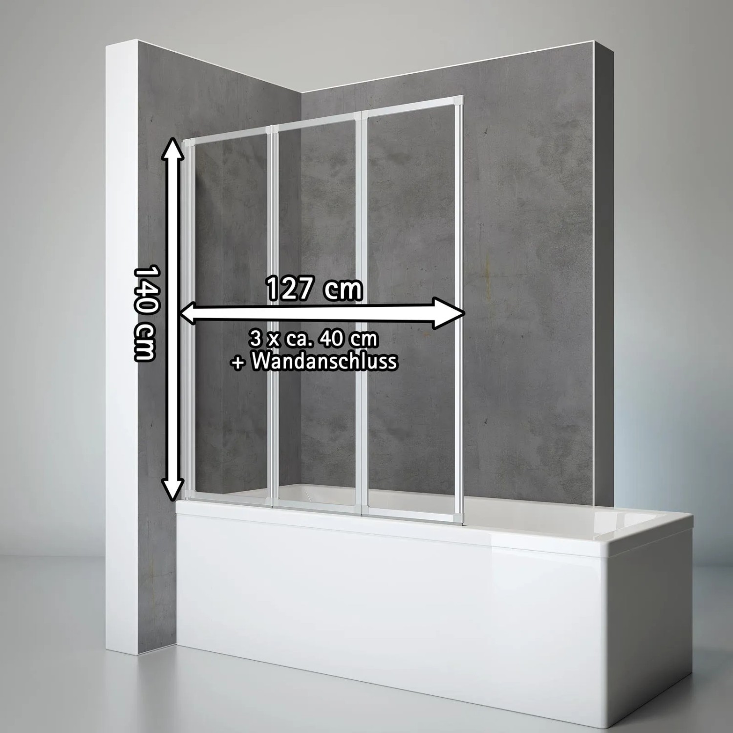 Schulte Badewannenaufsatz, 3-teilig, Alu-Natur, Echtglas klar, 140x127cm auf Badewanne.