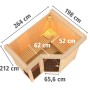 Karibu Sauna Amalia mit Ofen, Aufsicht mit Maßen. Massivholzsauna mit integrierter Beleuchtung.