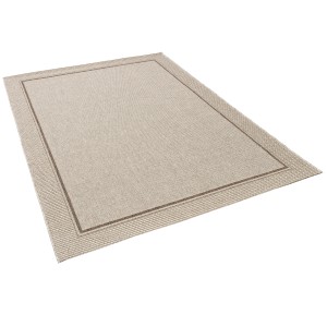 Pergamon In&Outdoor Teppich Natur Panama mit grauer Bordüre, 80x150cm.