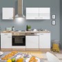 Respekta Küchenzeile KB220ESW, 220 cm, Weiß und Eiche Sägerau Nachbildung, mit E-Geräten.