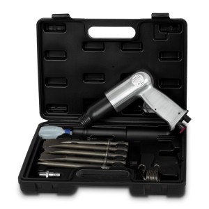 EBERTH Druckluftmeißel Set mit 5 Meißeln und Koffer, 1/4 Zoll Anschluss. Werkzeugset für Bauarbeiten und Autoreparaturen.