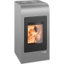 Haas+Sohn Pelletofen HSP 2.rounded, Stahl grau-schwarz, 8 kW. Moderner Ofen mit Sichtfenster und Flammen.