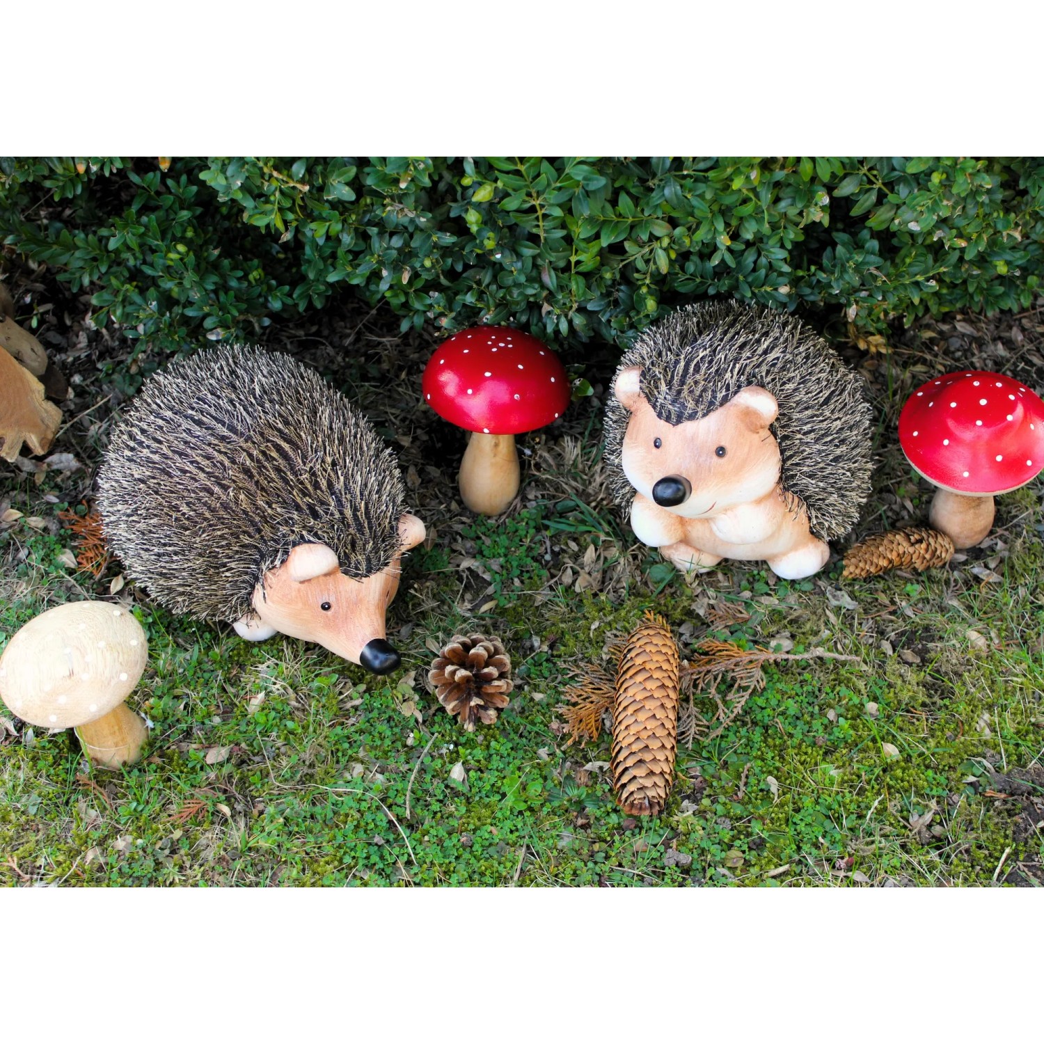 2er Set Deko Igel aus Keramik mit Fell, braun, ca. 15x8x8 cm, für Garten oder Innenbereich.