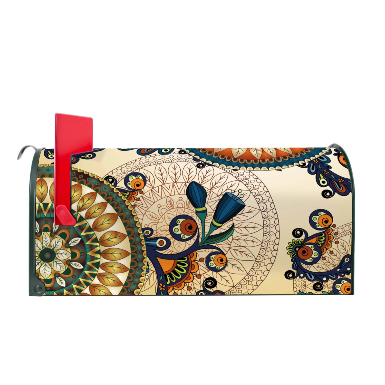 Grüner Banjado US Briefkasten mit Mandala Motiv, Stahl pulverbeschichtet.