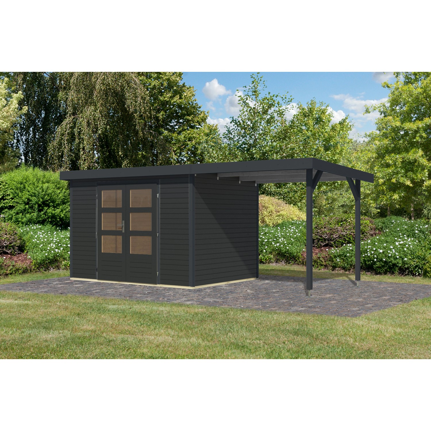 Karibu Gartenhaus Ernesto 4 C Anbaudach Anthrazit/Anthrazit 209 x 298 x 213 günstig online kaufen