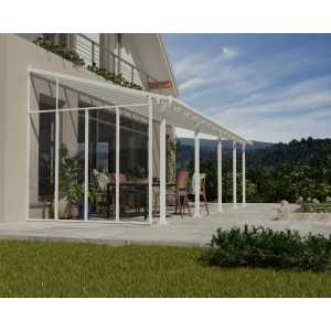 Palram Canopia Seitenwand 3 m, weiße Terrassenüberdachung mit transparenten Polycarbonatplatten.