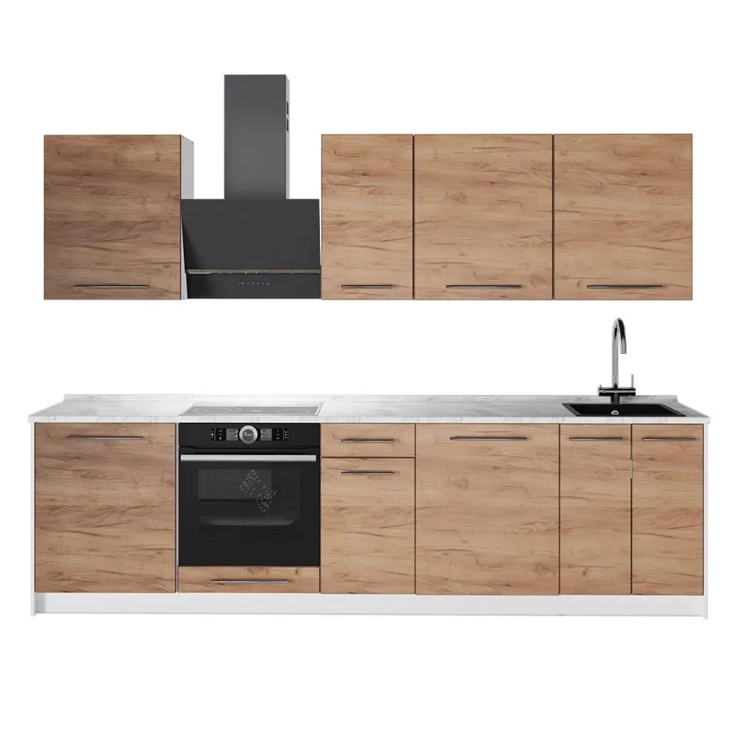 Vicco Küchenzeile Fame-Line Goldkraft Eiche/Weiß 280 x 82 ohne Arbeitsplatte Art Nr 62949