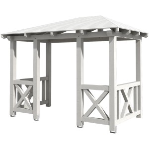 Weiß lasiertes Skan Holz Haustür-Vordach Wismar 7 aus Fichte mit Dachschalung und Aufschraubstützen.