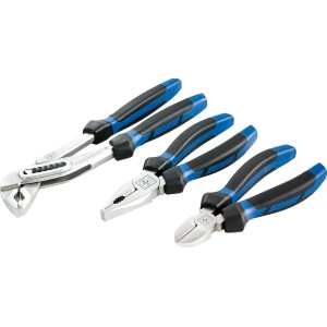 LUX Zangenset, 3-teilig: Rohrzange, Kombizange, Seitenschneider mit 2K-Griffen aus Werkzeugstahl.
